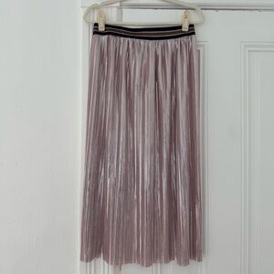 Zara Metallic Pleated Midi Skirt in Pink